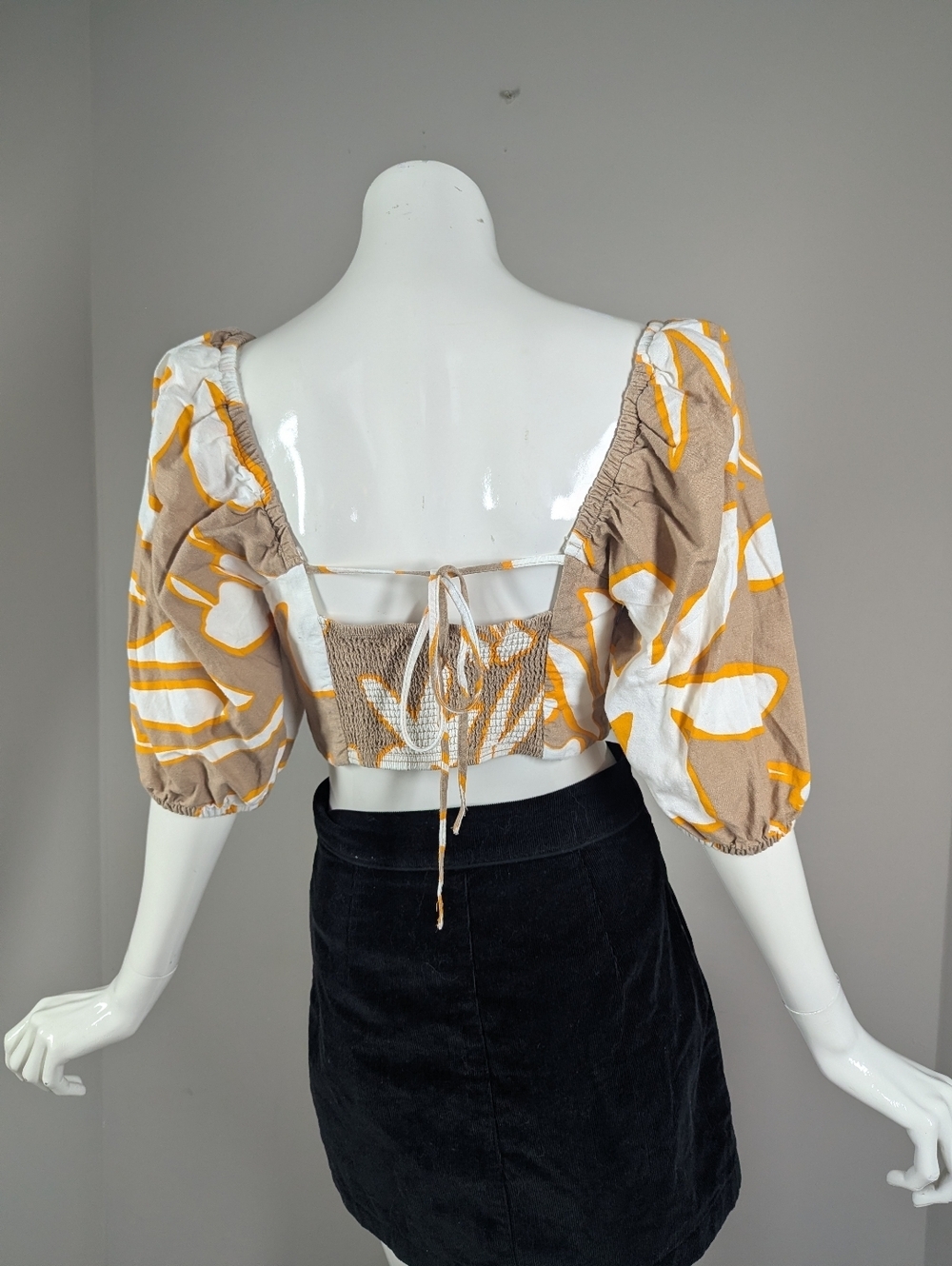 Dynamite Crop Top Small Linen Blend Puff Sleeve Tie Back Summer Top - Picture 7 of 7